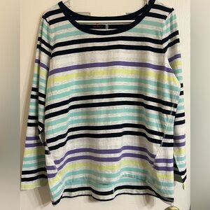 Talbots Striped Boatneck Top in Mint, Purple & Navy 1XP